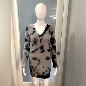Distressed black and gray tie dye sweater dress. RUNS BIG!
